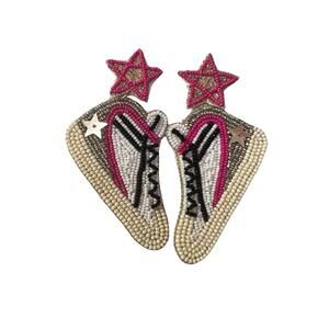 NEW WHITE LABEL women's gg beaded sneaker earrings in pink/ cream